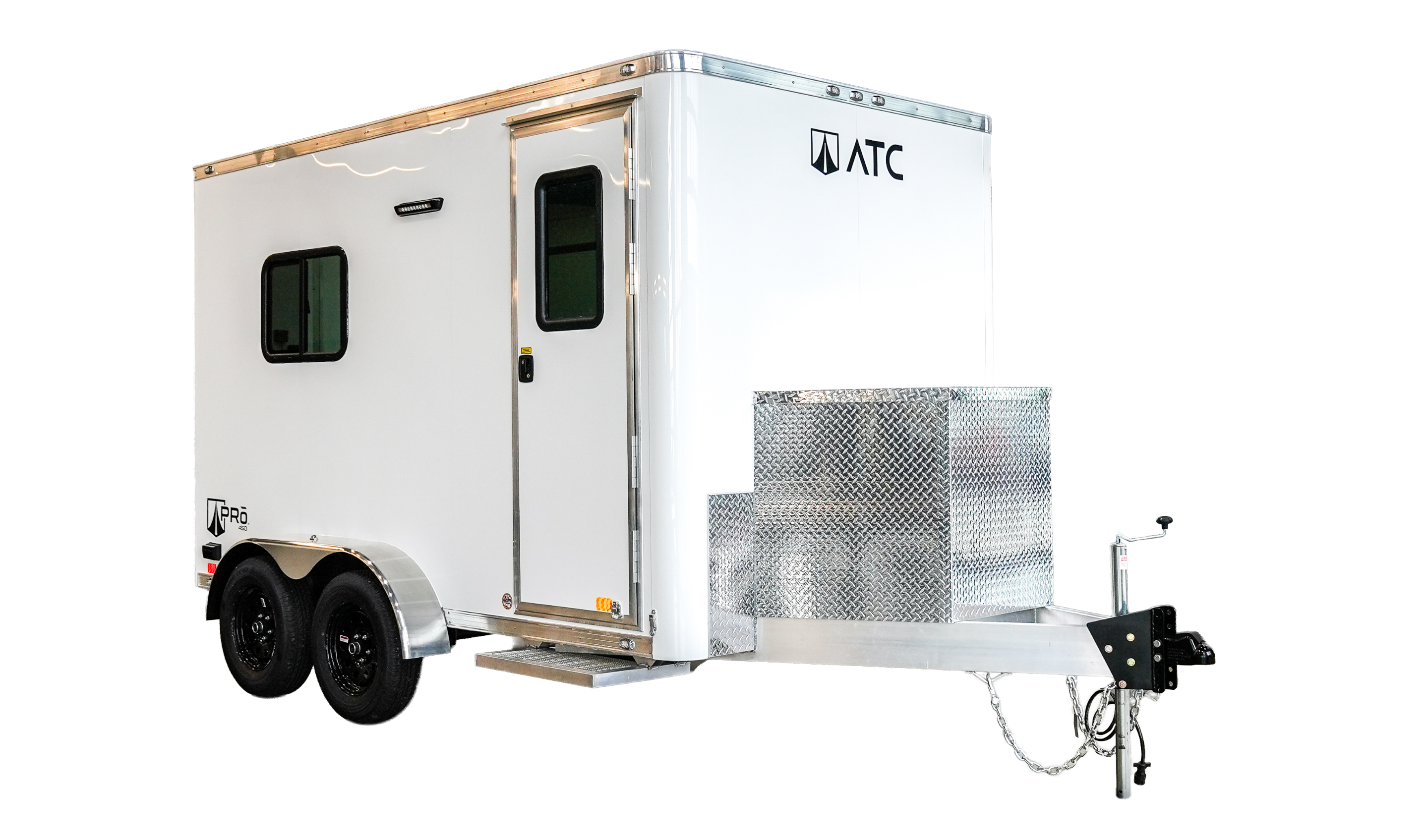 Image of the front 3/4 angle of an ATC Fiber Optic Splicing Trailer.